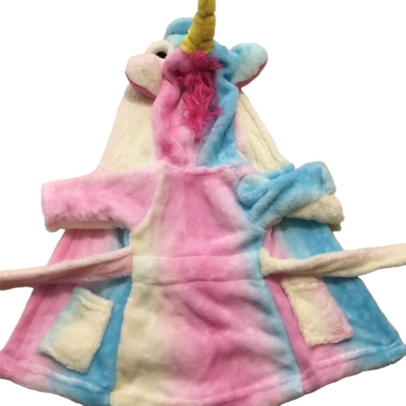 New Girls unicorn bathrobe, housecoat, multi color, ages 8-9 with mini robe - Picture 6 of 7